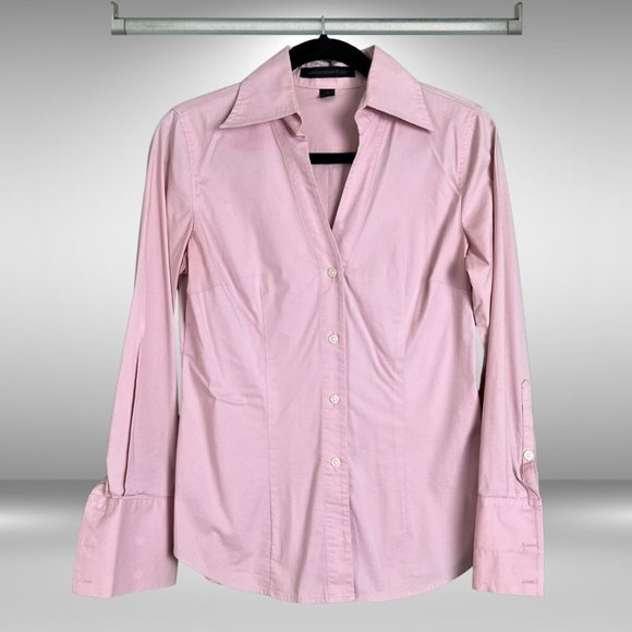 Express Design Studio V-Neck Pink Stretchy Long Sleeve Button-Down Shirt - Picture 1 of 4